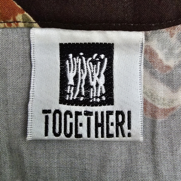 Together Vintage Maxi Skirt Size 8 Dark Brown Floral Pleated Button Front Modest - Picture 3 of 8